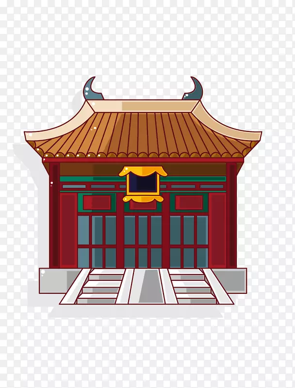 手绘卡通中国风古建筑