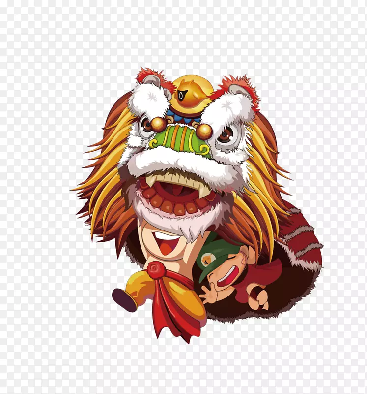 卡通手绘舞狮的人