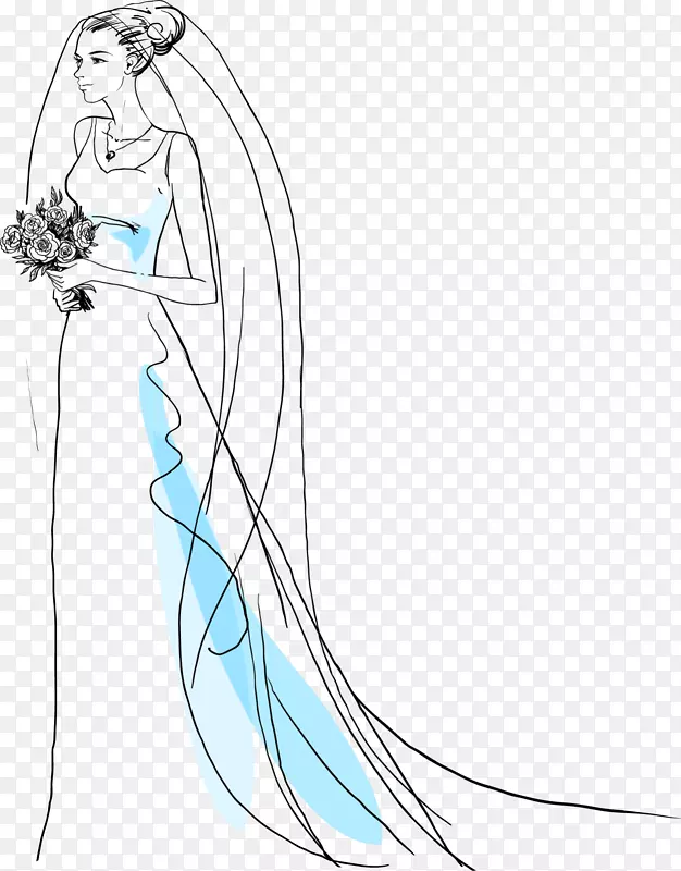 蓝色线条婚礼新娘