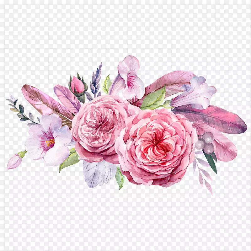 春天手绘粉色花卉