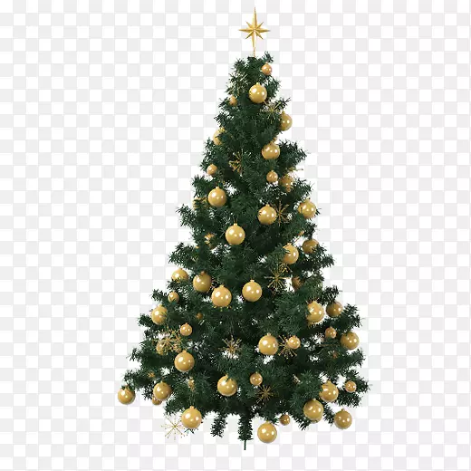 一棵金色装饰的圣诞树