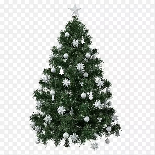 一棵有银色装饰的圣诞树