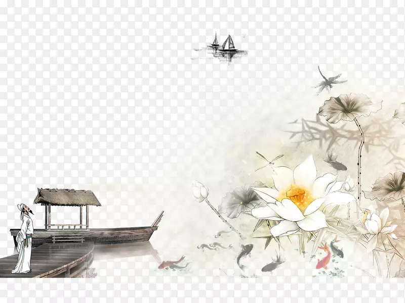 中国风江边吟诗赏花