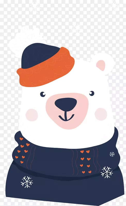 圣诞节手绘卡通戴帽子穿衣北极熊