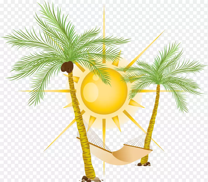 太阳底下椰树吊床矢量图