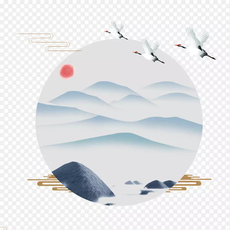 中国风仙鹤插画设计