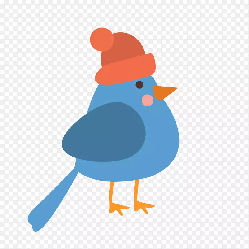 蓝红色卡通冬季帽子小鸟