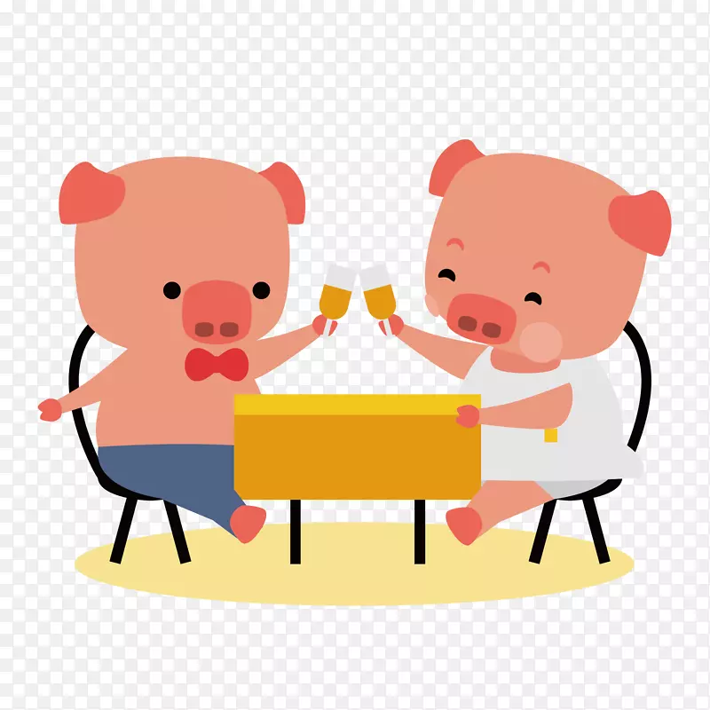 可爱粉色小猪吃饭