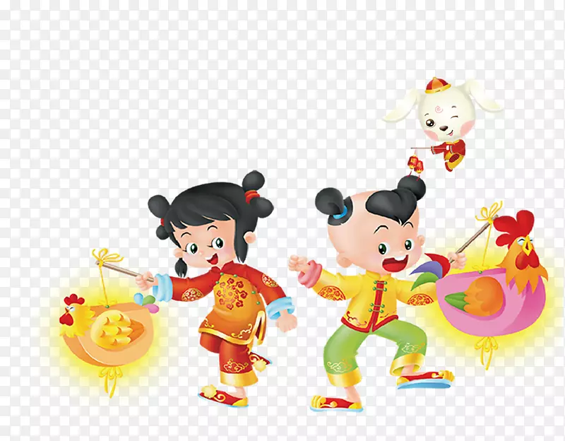 卡通新年福娃打灯笼免抠