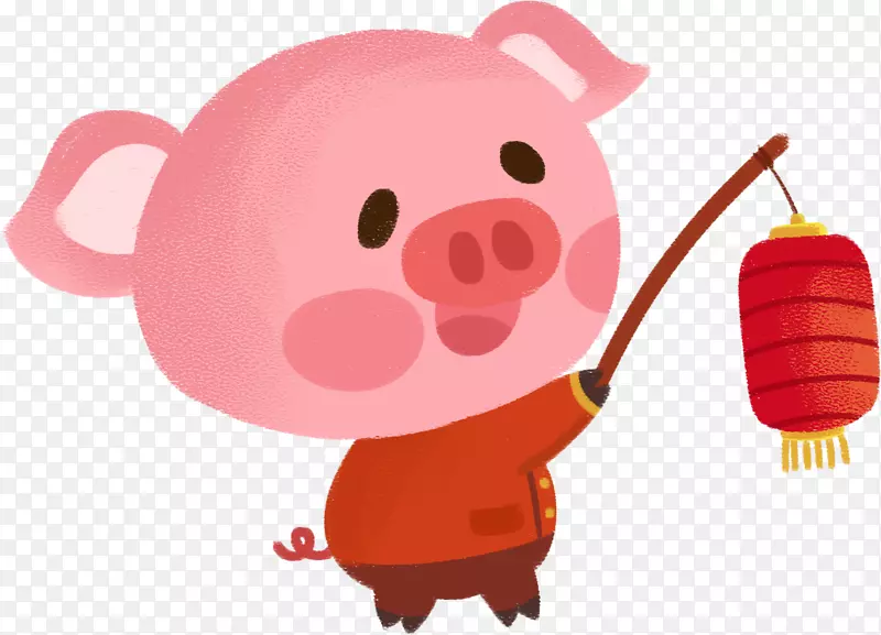 欢乐小猪迎新年卡通手绘
