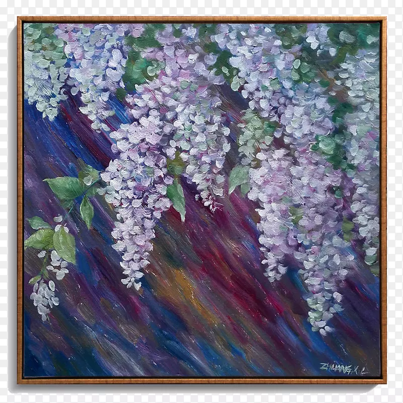 油画《5月的紫藤花》
