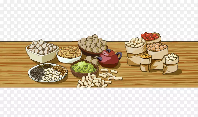 春节手绘插画年货桌子