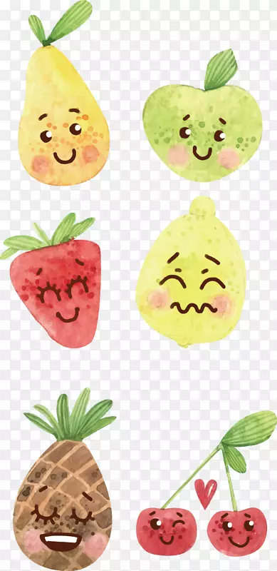 可爱的彩绘带有表情的水果矢量素