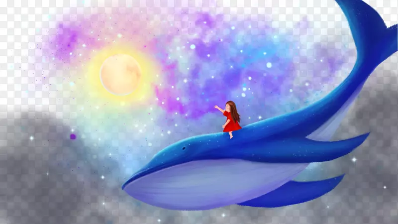 梦幻鲸鱼少女插画