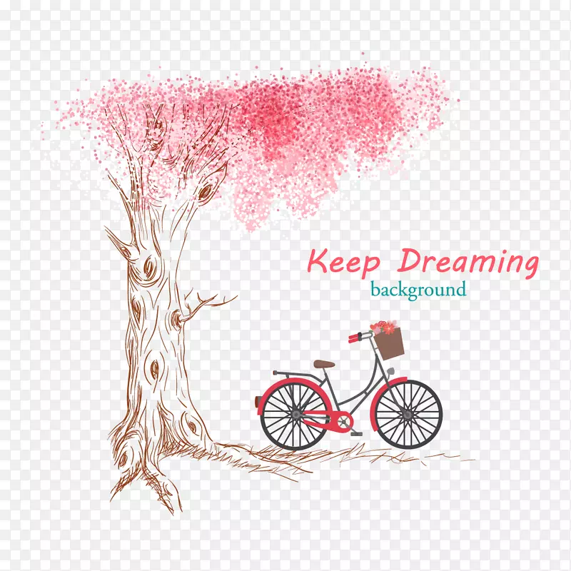 矢量粉色的树和自行车