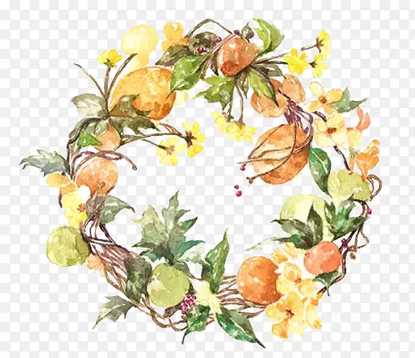 手绘黄色花环