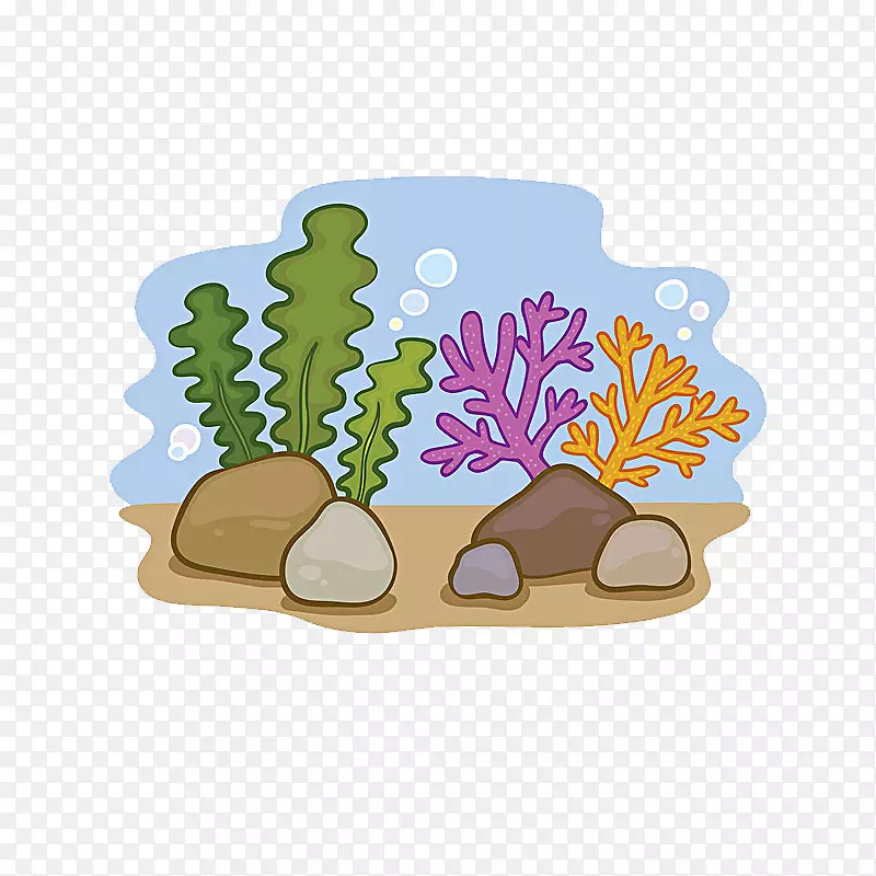 手绘珊瑚和水泡
