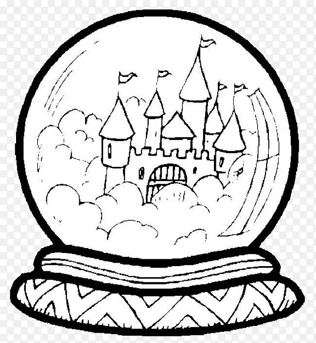 手绘水晶球里的城堡简笔画
