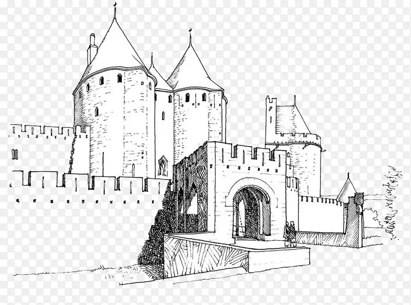 手绘素描风格城堡简笔画