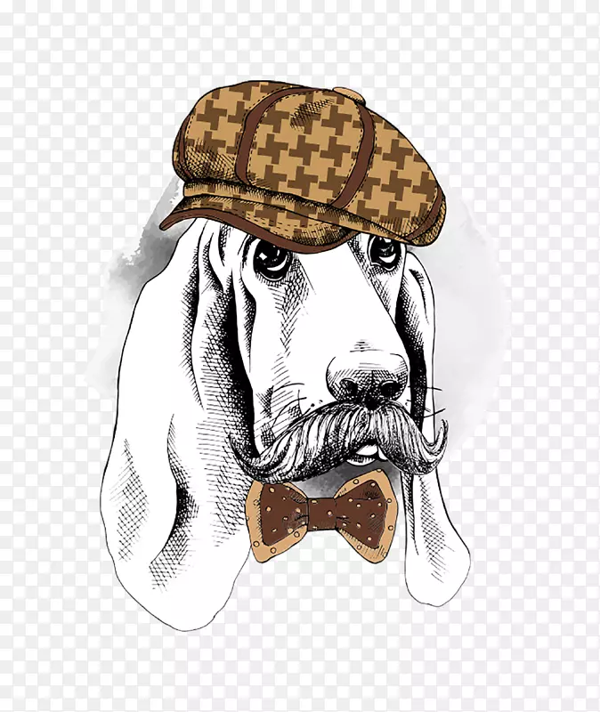 戴贝雷帽的小狗素描画