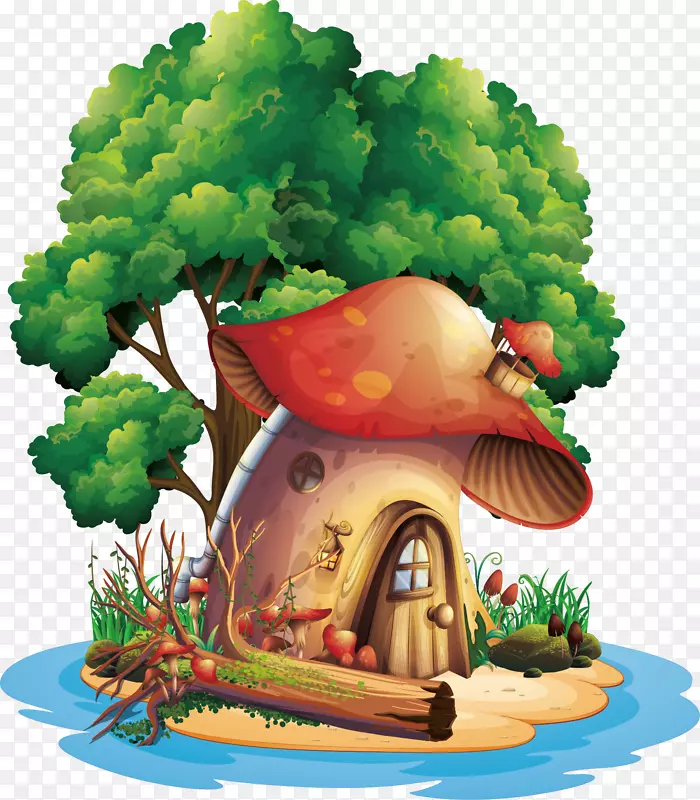 矢量手绘可爱彩色蘑菇屋