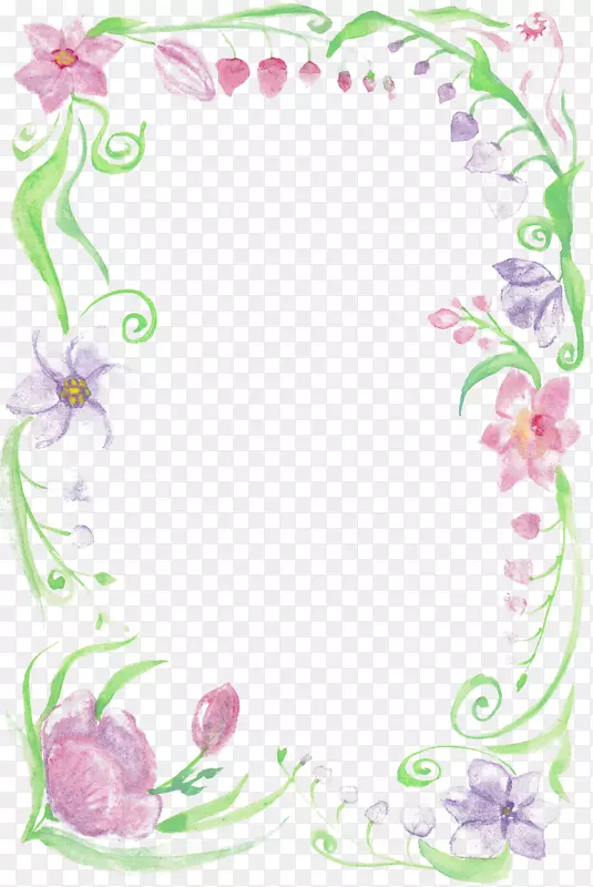 手绘水彩长方形植物花卉花环