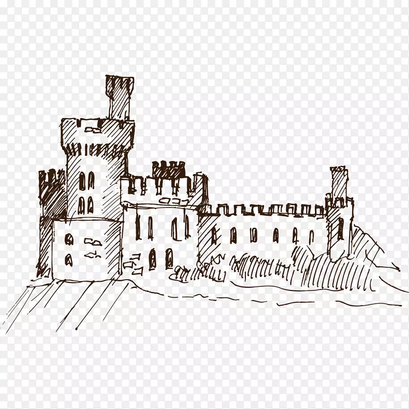 手绘素描欧式中世纪城堡建筑
