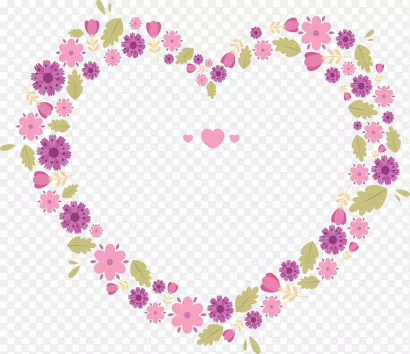 粉红花朵爱心边框
