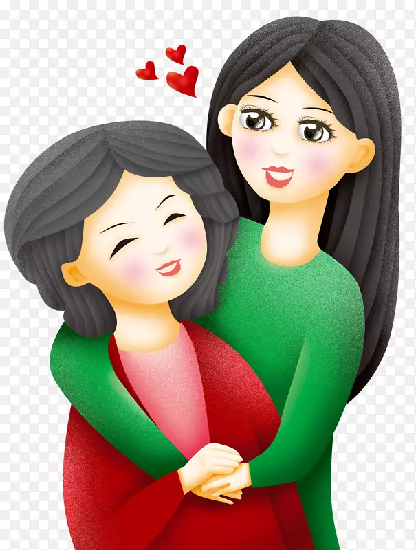 卡通手绘母女人物插画