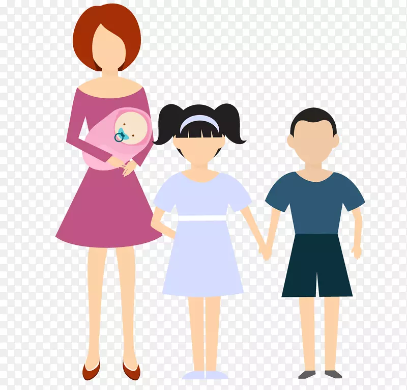 妈妈和三个孩子卡通图