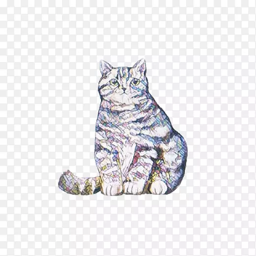 美国短毛猫水彩画素材图片