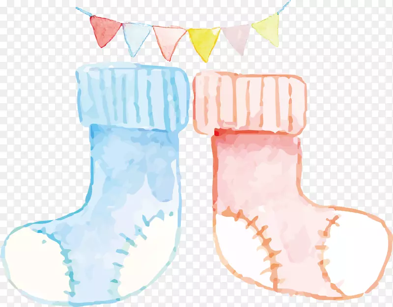 水彩水墨卡通婴儿用品袜子三角巾