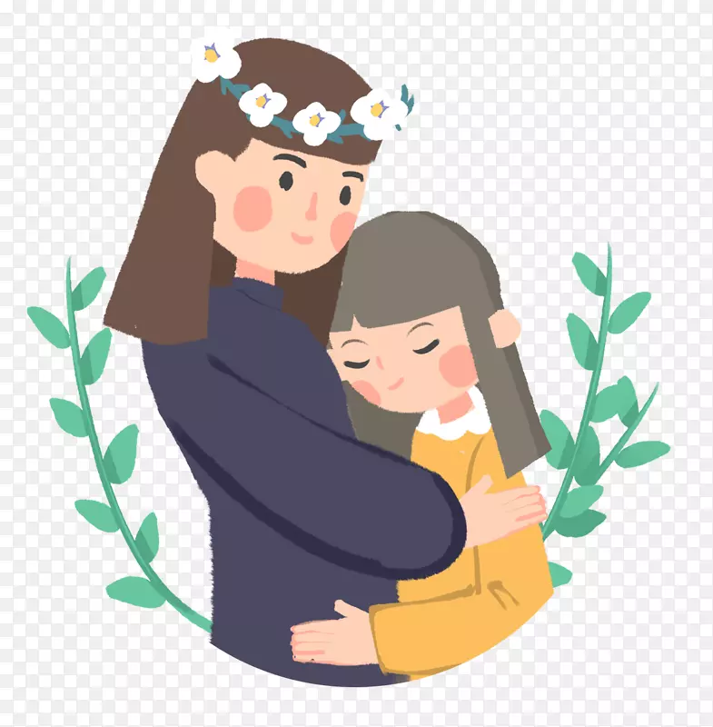母亲节手绘插画母女拥抱插图