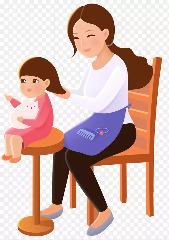 母亲节手绘温馨母女插画
