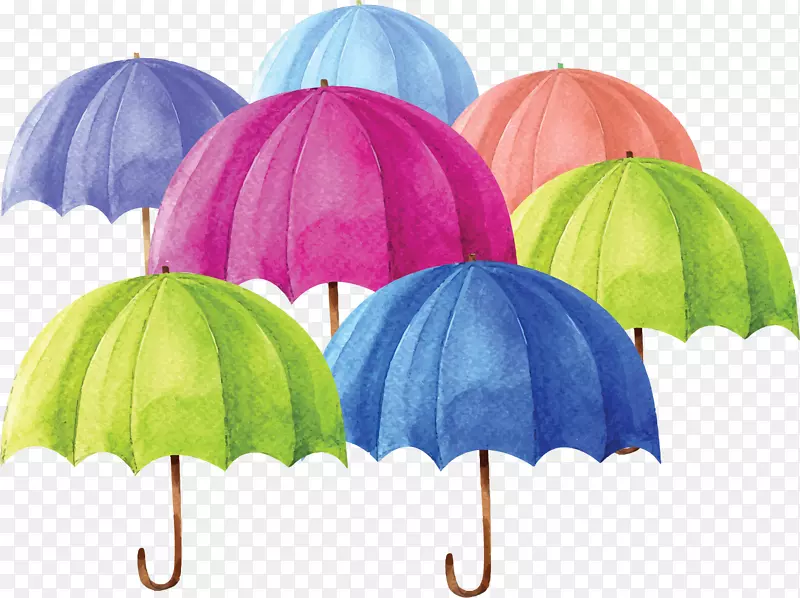 水彩手绘彩色雨伞