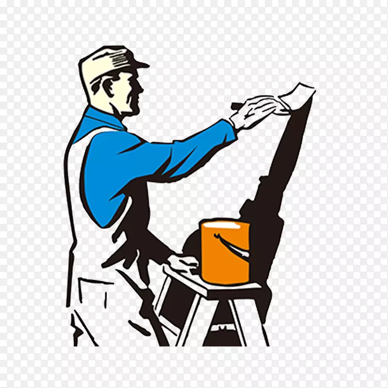 卡通装修设计刷漆工人人物工具素