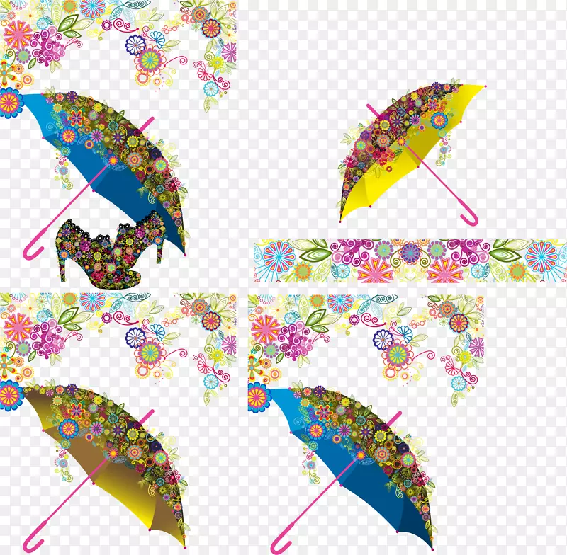 潮流雨伞花纹背景矢量素材