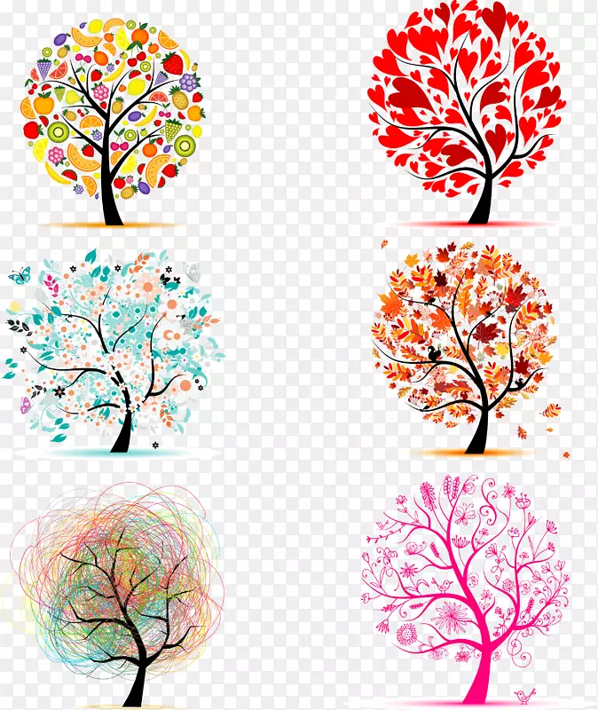 矢量彩色卡通手绘树木素材装饰