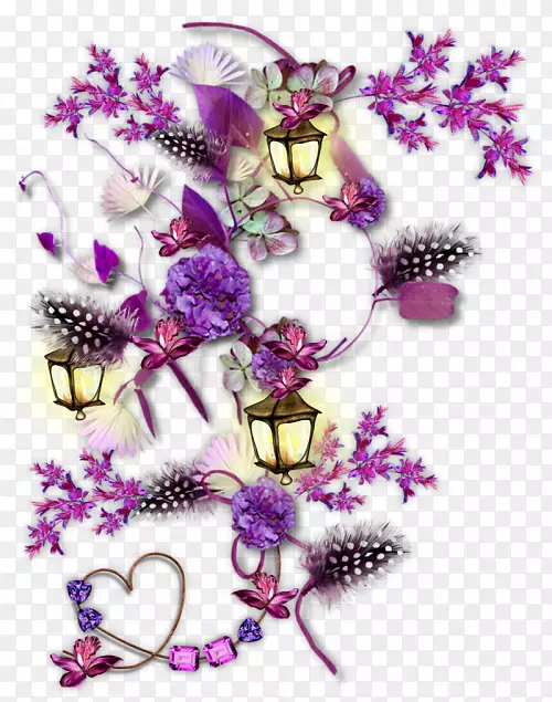 紫色鲜花花卉油灯素材