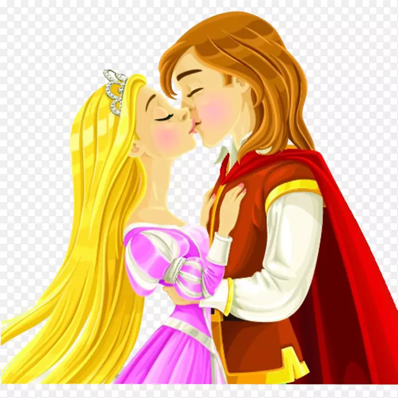 卡通王子和公主拥吻