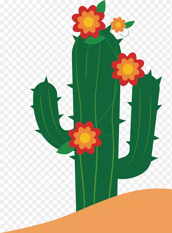 卡通沙漠仙人掌开花矢量素材