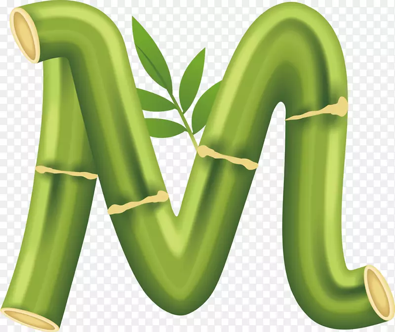 清新绿色竹子艺术字母M矢量素材