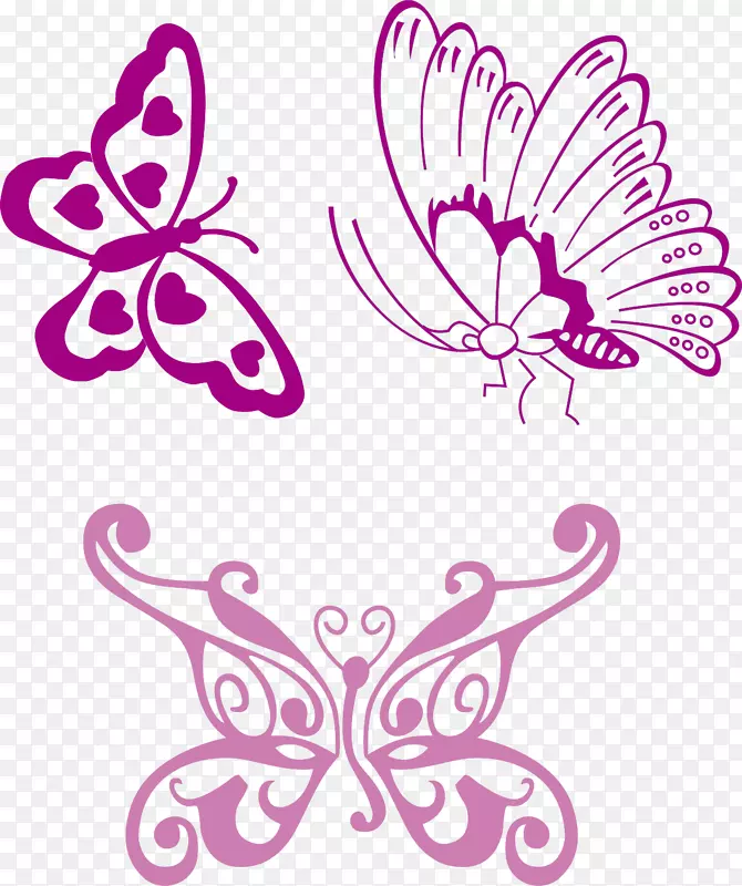 紫色剪纸蝴蝶线条图