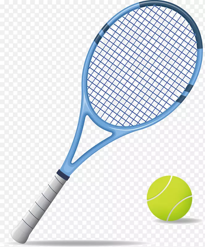 蓝色网球拍和黄色网球