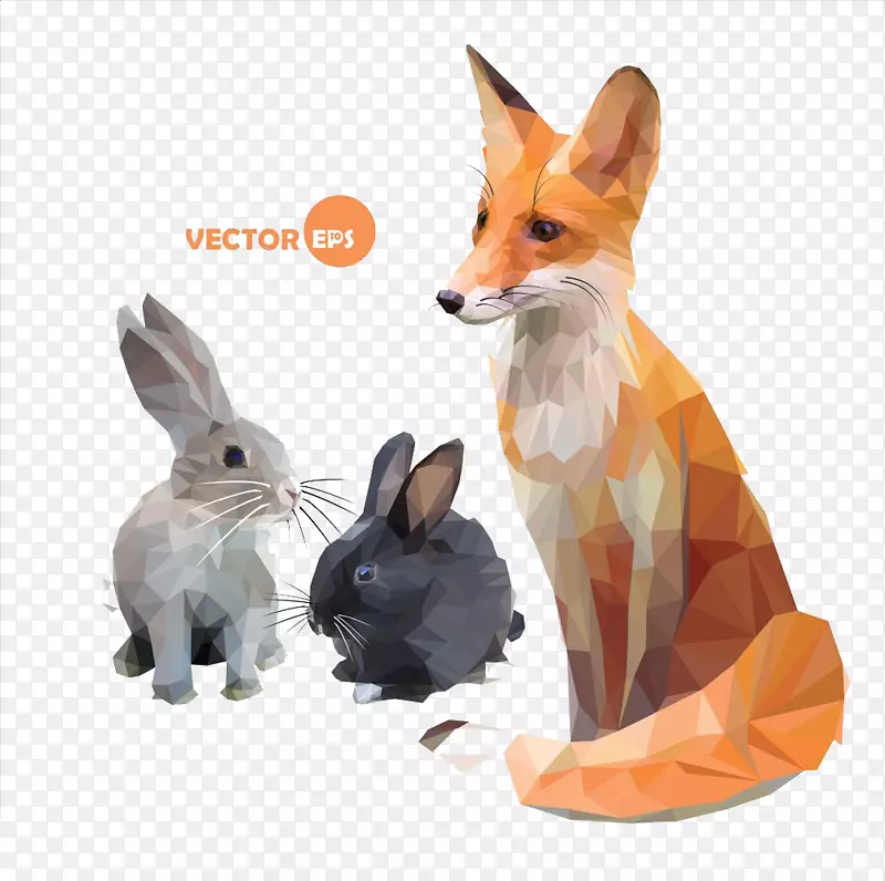 折纸狐狸和兔子高清免扣素材