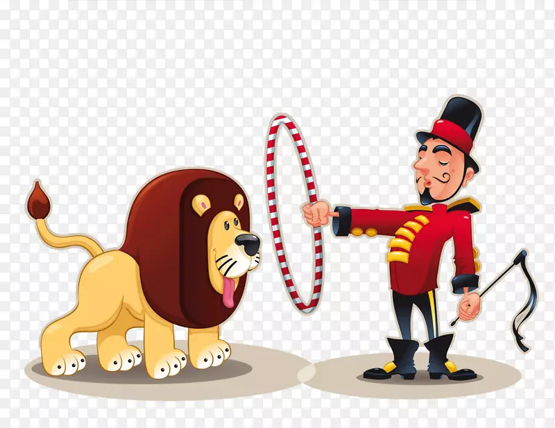 手绘马戏团驯兽师狮子表演免扣