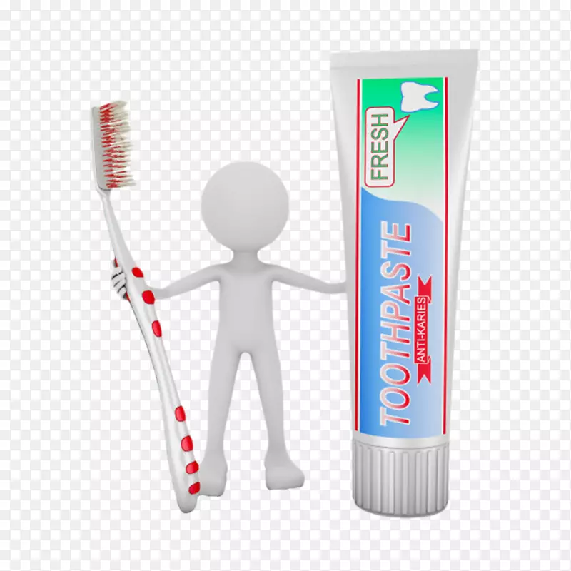 小白人拿着牙刷和牙膏管卡通