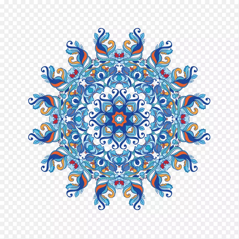 蓝色系复古花纹图案