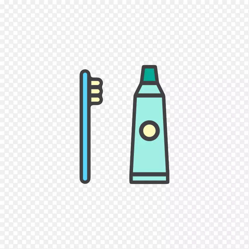 蓝色简单图案的牙膏管和牙刷卡通