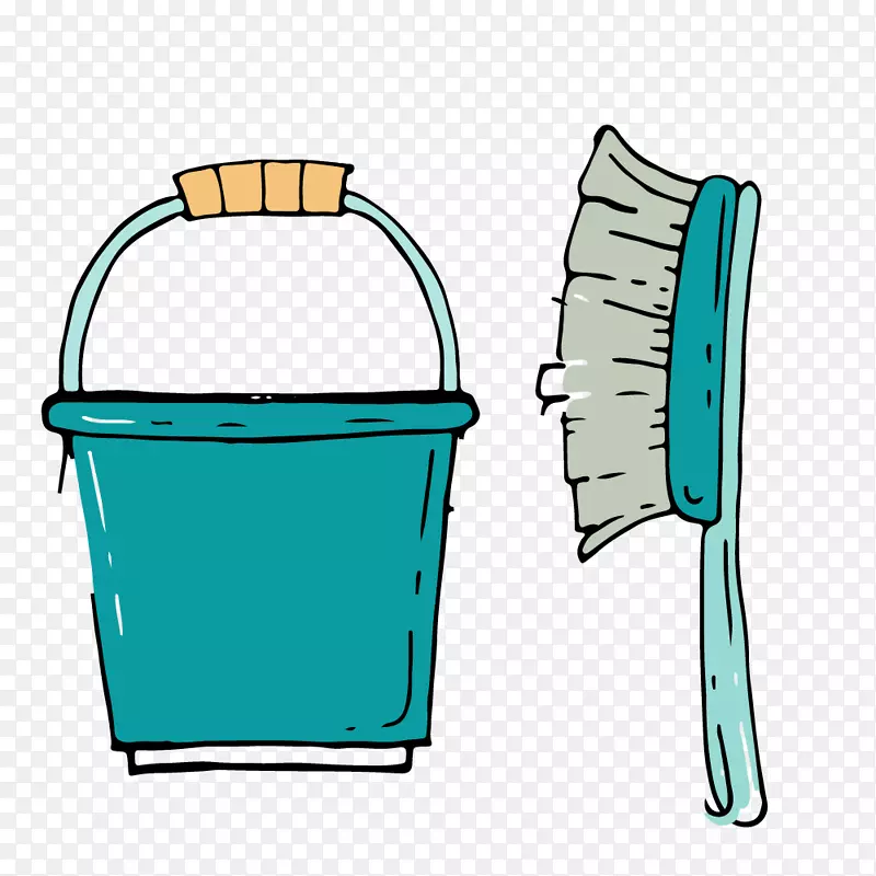 矢量卡通清洁保洁用品水桶刷子元